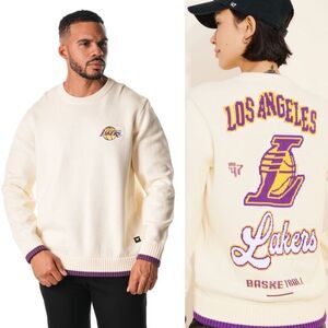 The Wild Collective * Los Angeles Lakers Jacquard Knit Pullover Sweater Cream Pu